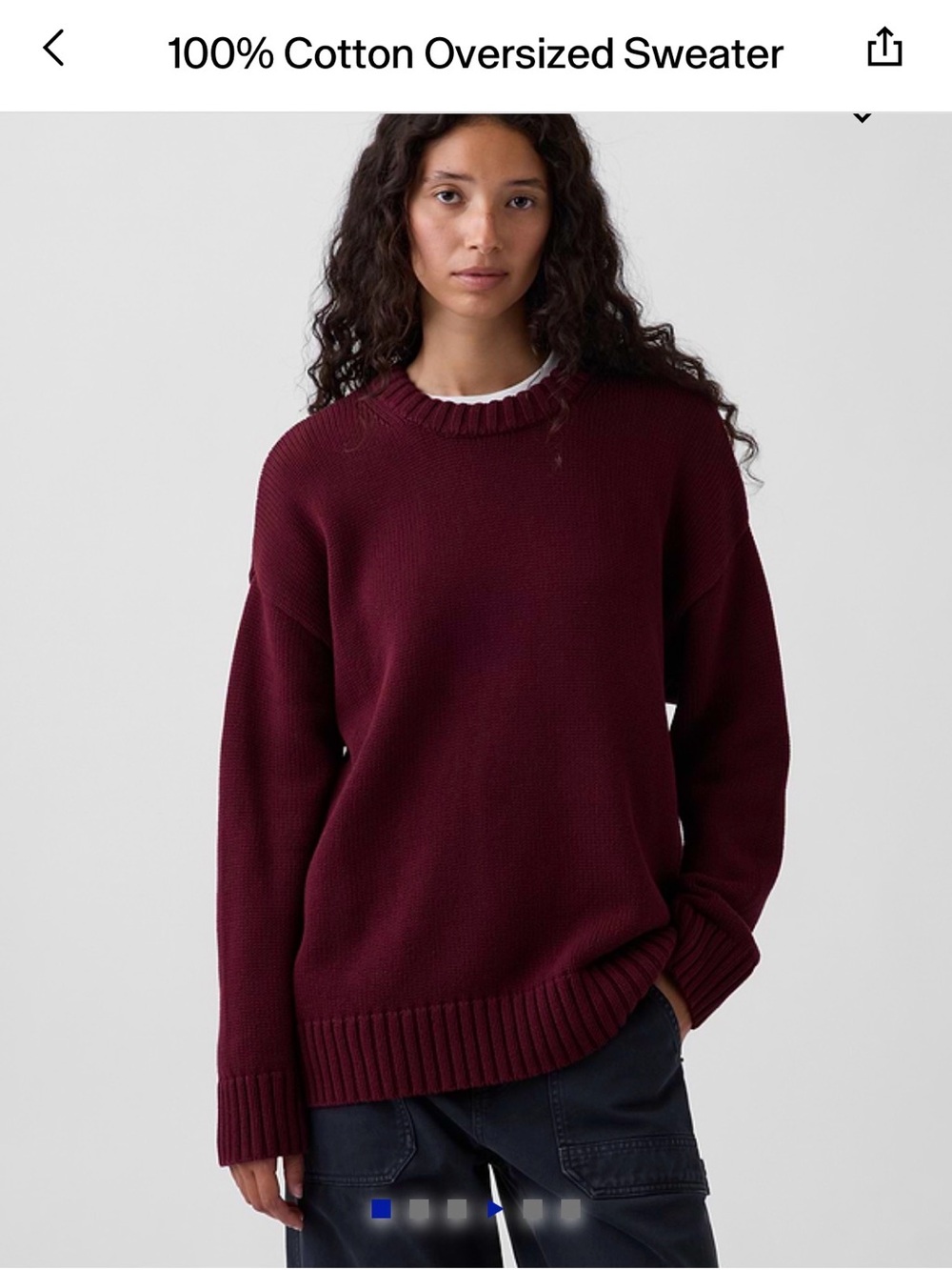 GAP 100% Cotton Oversized Crewneck Sweater - Burgundy S